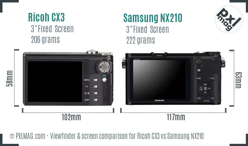 Ricoh CX3 vs Samsung NX210 Screen and Viewfinder comparison
