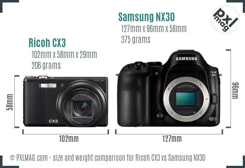 Ricoh CX3 vs Samsung NX30 size comparison
