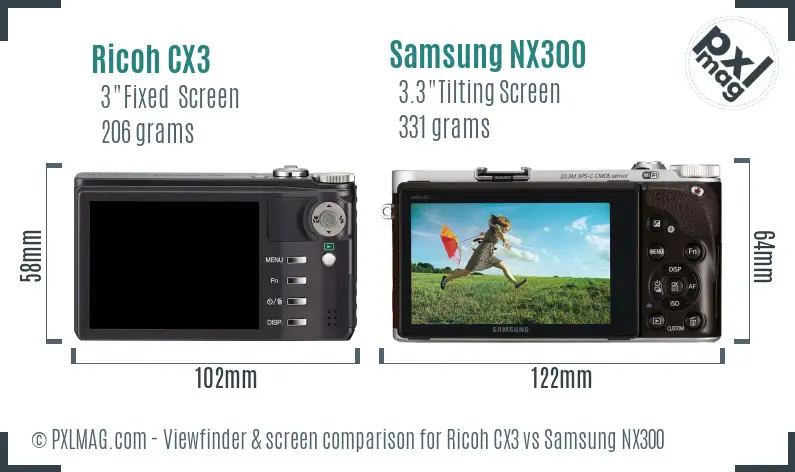 Ricoh CX3 vs Samsung NX300 Screen and Viewfinder comparison
