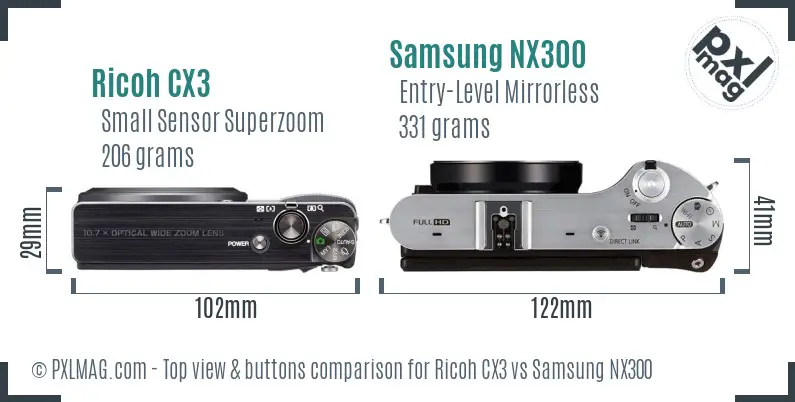 Ricoh CX3 vs Samsung NX300 top view buttons comparison