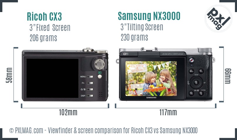 Ricoh CX3 vs Samsung NX3000 Screen and Viewfinder comparison