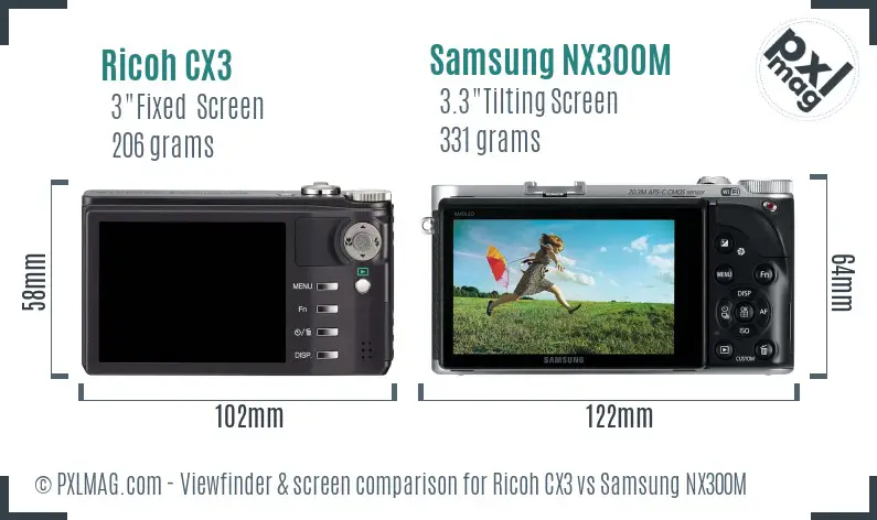 Ricoh CX3 vs Samsung NX300M Screen and Viewfinder comparison