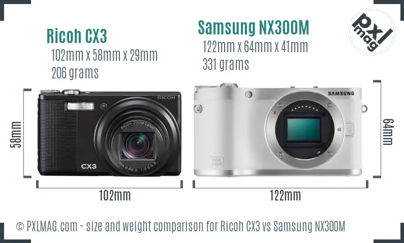 Ricoh CX3 vs Samsung NX300M size comparison