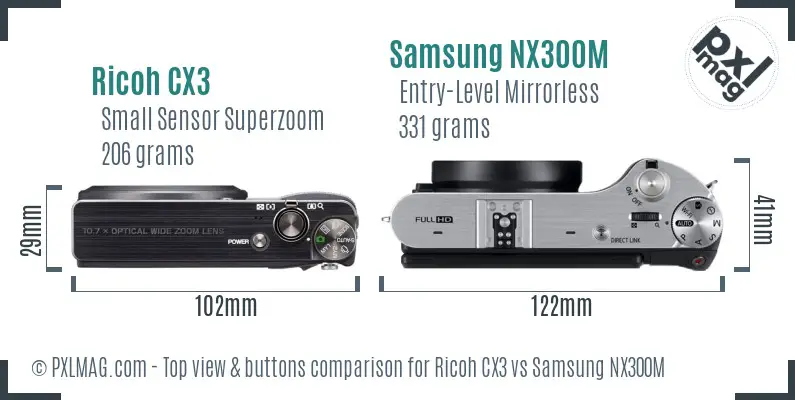 Ricoh CX3 vs Samsung NX300M top view buttons comparison