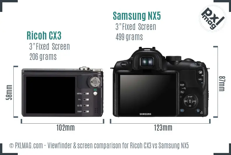 Ricoh CX3 vs Samsung NX5 Screen and Viewfinder comparison