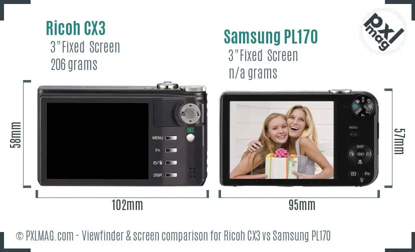 Ricoh CX3 vs Samsung PL170 Screen and Viewfinder comparison