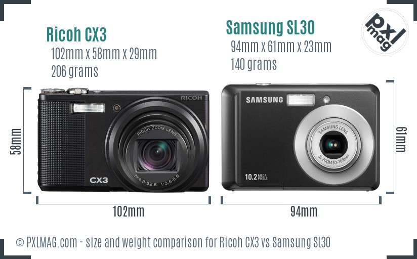 Ricoh CX3 vs Samsung SL30 size comparison