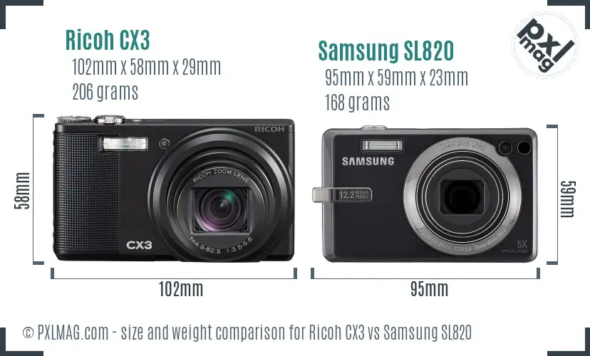 Ricoh CX3 vs Samsung SL820 size comparison