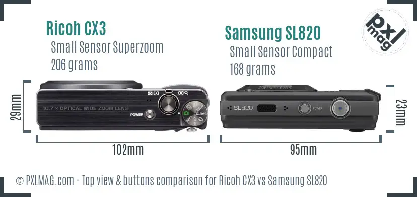 Ricoh CX3 vs Samsung SL820 top view buttons comparison