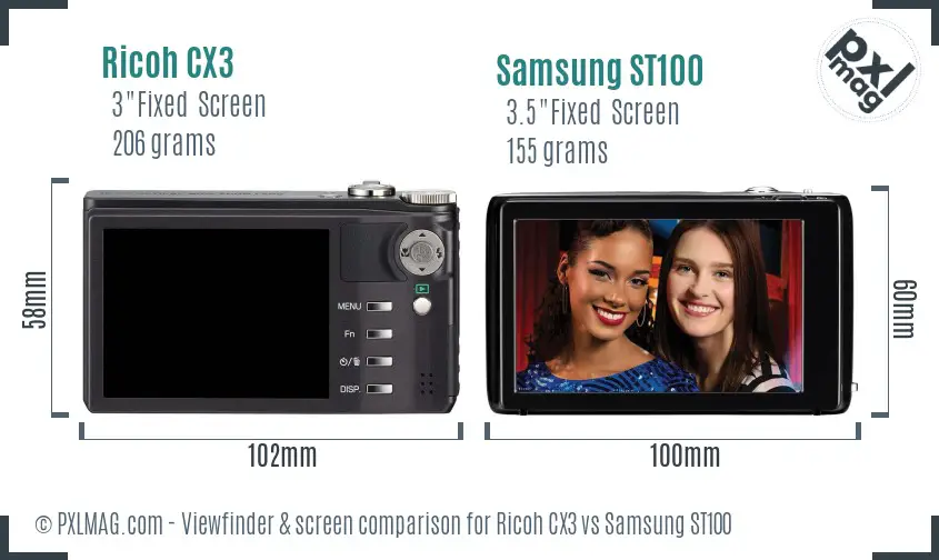 Ricoh CX3 vs Samsung ST100 Screen and Viewfinder comparison