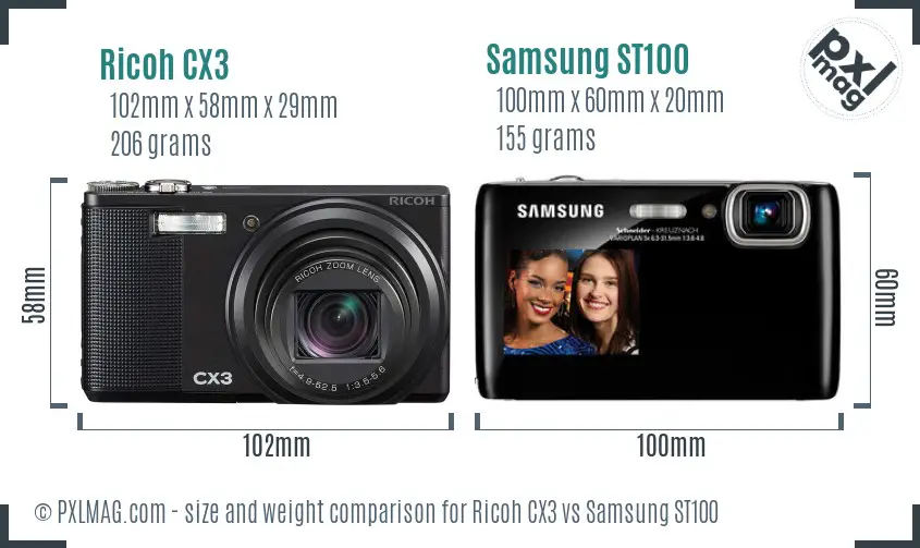 Ricoh CX3 vs Samsung ST100 size comparison