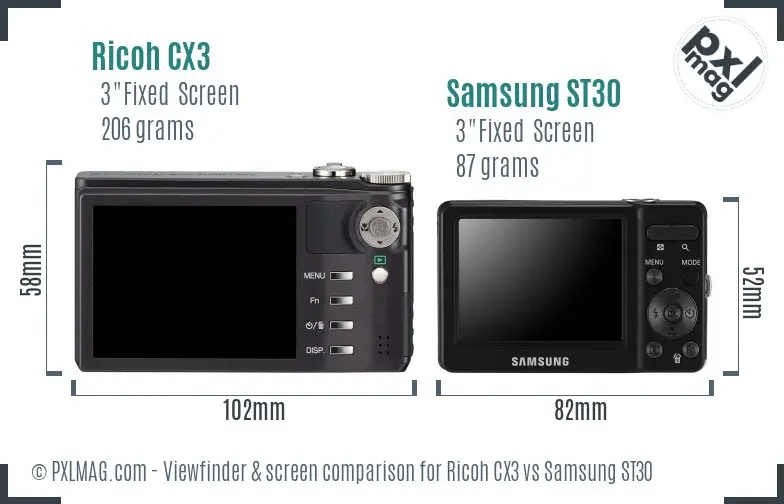 Ricoh CX3 vs Samsung ST30 Screen and Viewfinder comparison