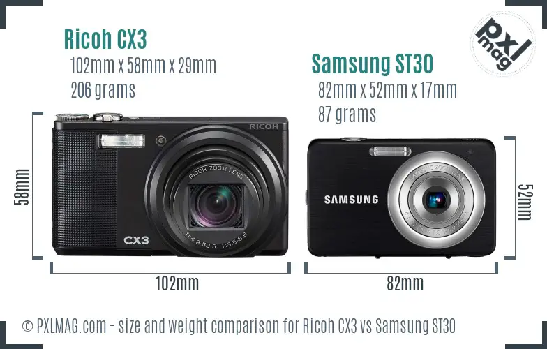 Ricoh CX3 vs Samsung ST30 size comparison