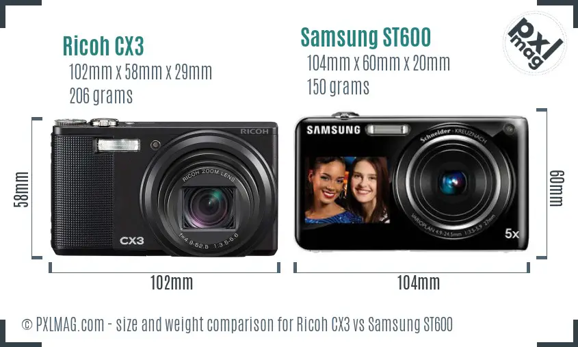 Ricoh CX3 vs Samsung ST600 size comparison