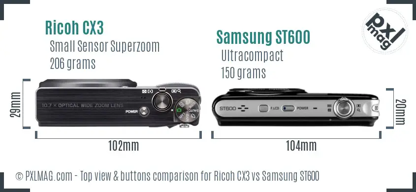 Ricoh CX3 vs Samsung ST600 top view buttons comparison