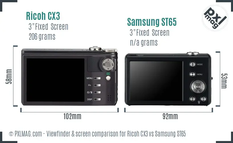 Ricoh CX3 vs Samsung ST65 Screen and Viewfinder comparison