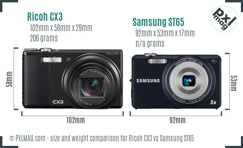 Ricoh CX3 vs Samsung ST65 size comparison