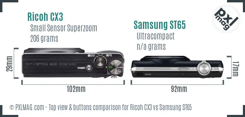 Ricoh CX3 vs Samsung ST65 top view buttons comparison