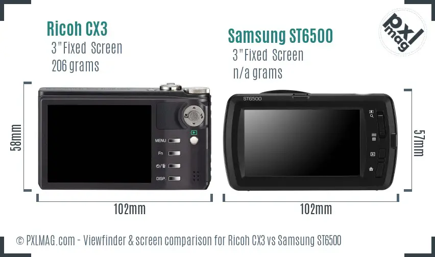 Ricoh CX3 vs Samsung ST6500 Screen and Viewfinder comparison