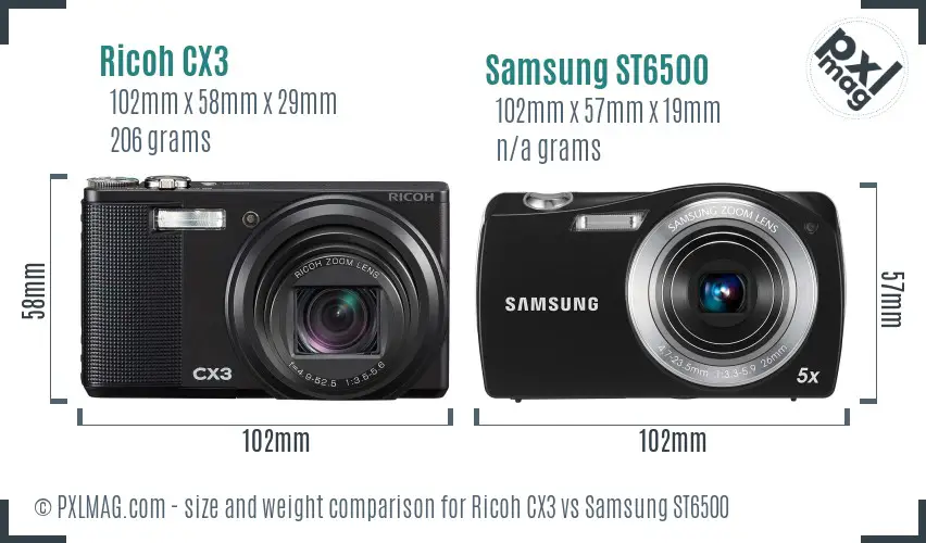 Ricoh CX3 vs Samsung ST6500 size comparison