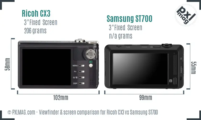 Ricoh CX3 vs Samsung ST700 Screen and Viewfinder comparison