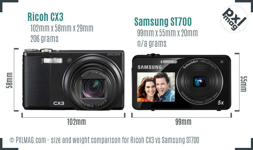 Ricoh CX3 vs Samsung ST700 size comparison