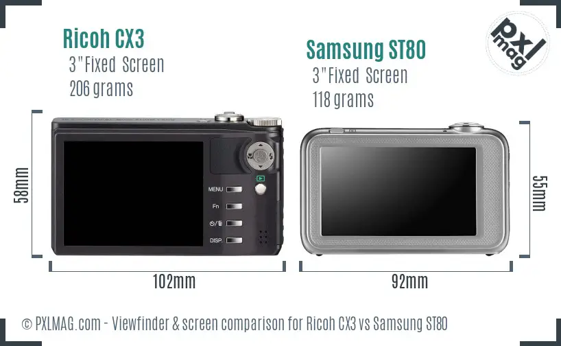 Ricoh CX3 vs Samsung ST80 Screen and Viewfinder comparison