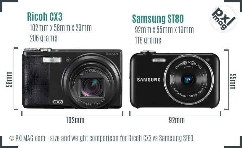 Ricoh CX3 vs Samsung ST80 size comparison