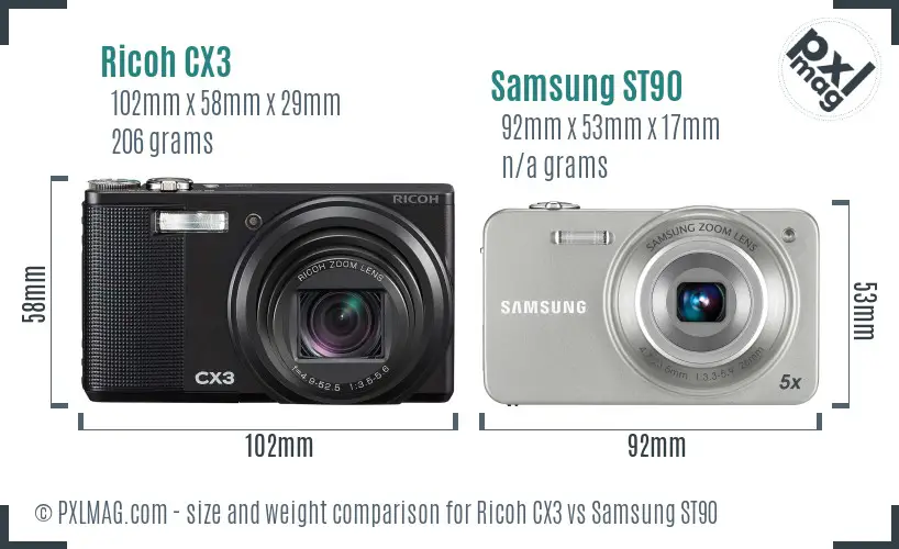 Ricoh CX3 vs Samsung ST90 size comparison Ricoh CX3 vs Samsung ST90 size comparison