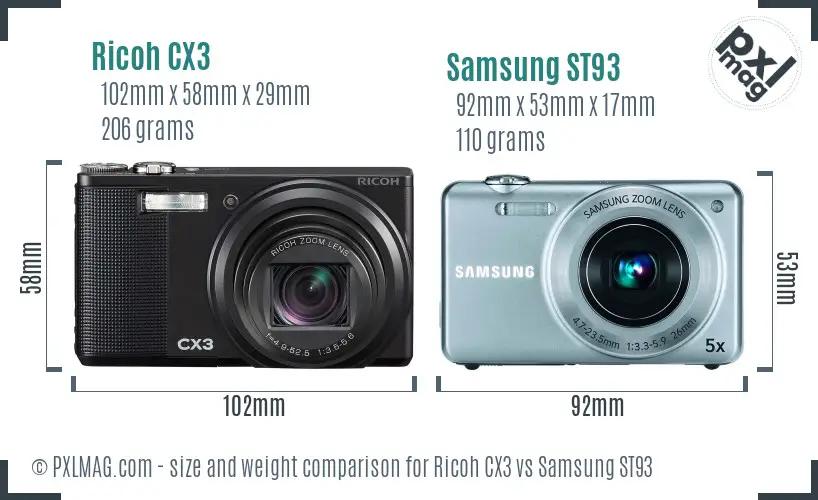 Ricoh CX3 vs Samsung ST93 size comparison