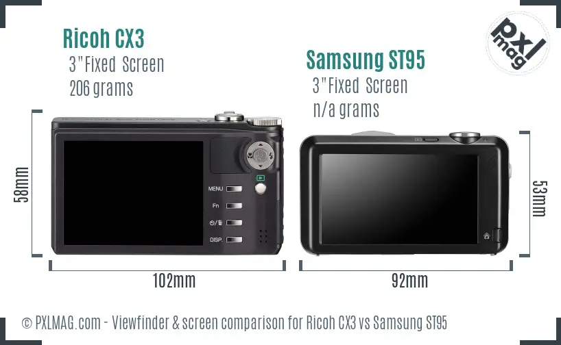 Ricoh CX3 vs Samsung ST95 Screen and Viewfinder comparison