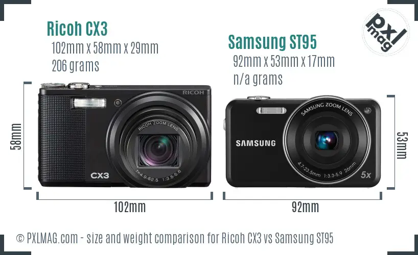 Ricoh CX3 vs Samsung ST95 size comparison