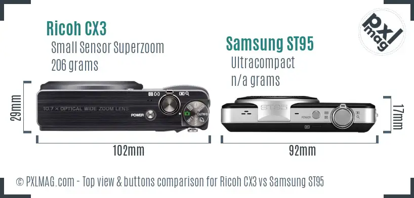 Ricoh CX3 vs Samsung ST95 top view buttons comparison