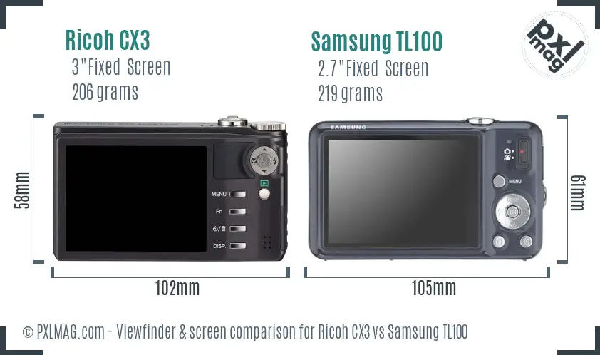 Ricoh CX3 vs Samsung TL100 Screen and Viewfinder comparison