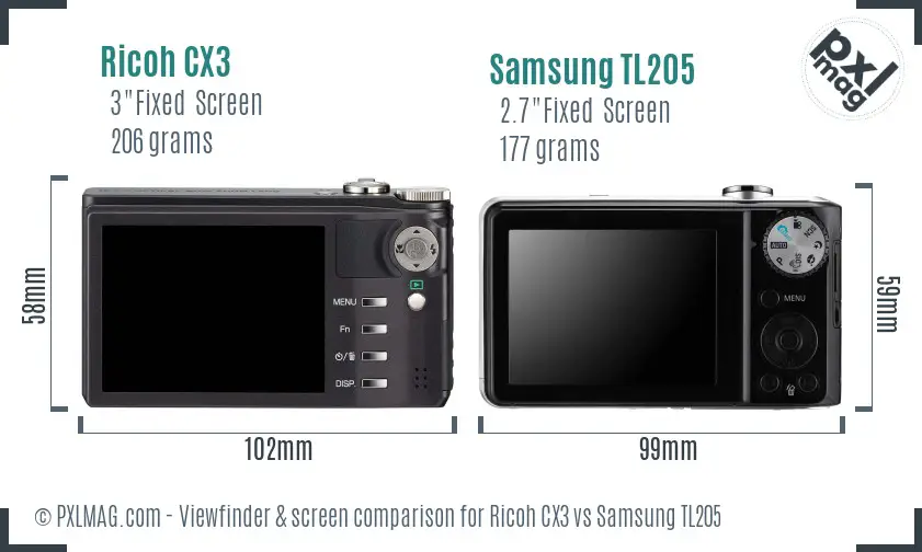 Ricoh CX3 vs Samsung TL205 Screen and Viewfinder comparison