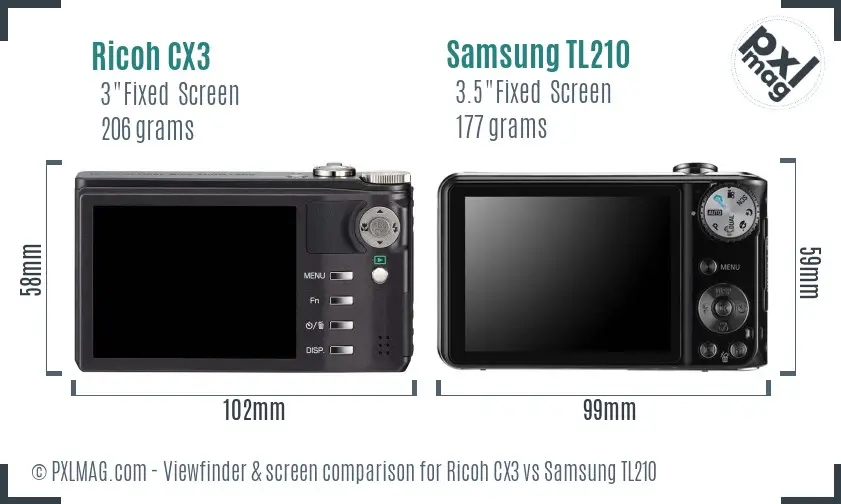 Ricoh CX3 vs Samsung TL210 Screen and Viewfinder comparison