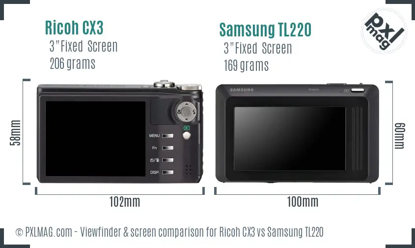 Ricoh CX3 vs Samsung TL220 Screen and Viewfinder comparison