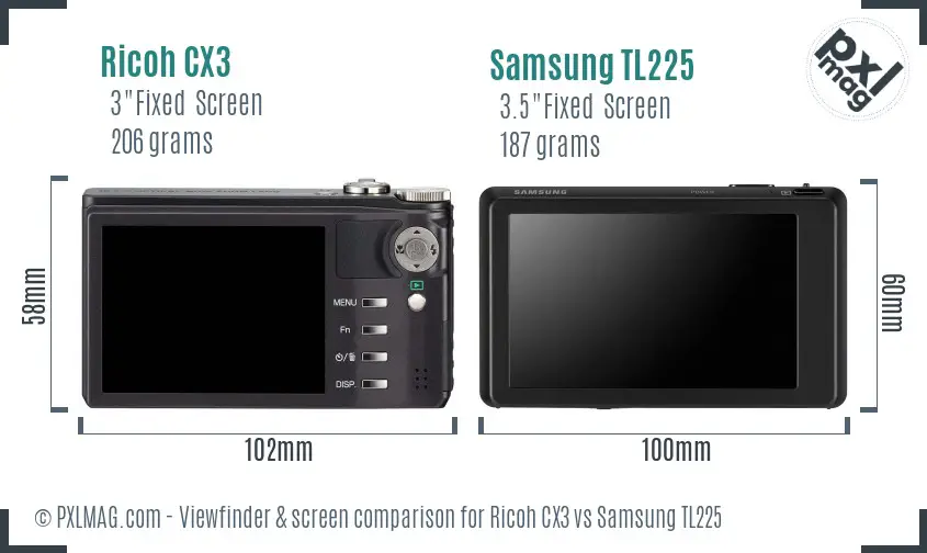 Ricoh CX3 vs Samsung TL225 Screen and Viewfinder comparison