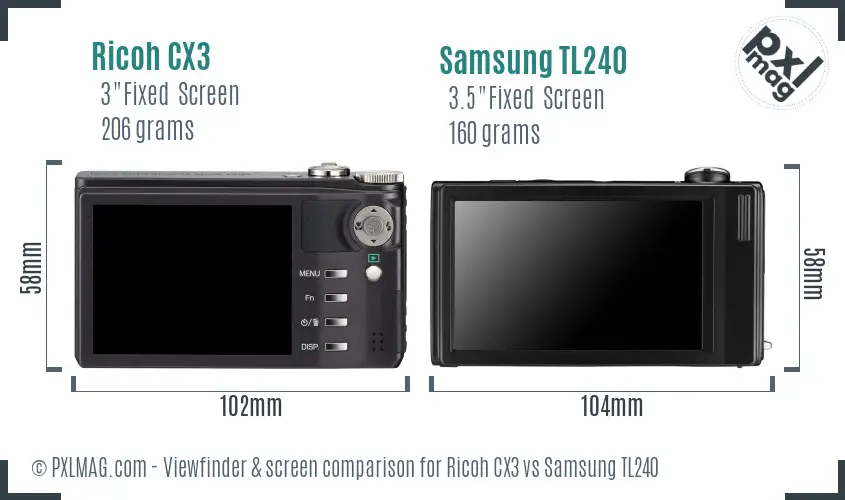 Ricoh CX3 vs Samsung TL240 Screen and Viewfinder comparison