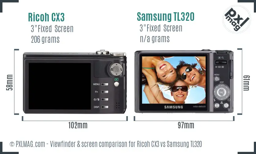 Ricoh CX3 vs Samsung TL320 Screen and Viewfinder comparison