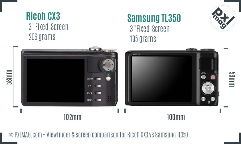 Ricoh CX3 vs Samsung TL350 Screen and Viewfinder comparison