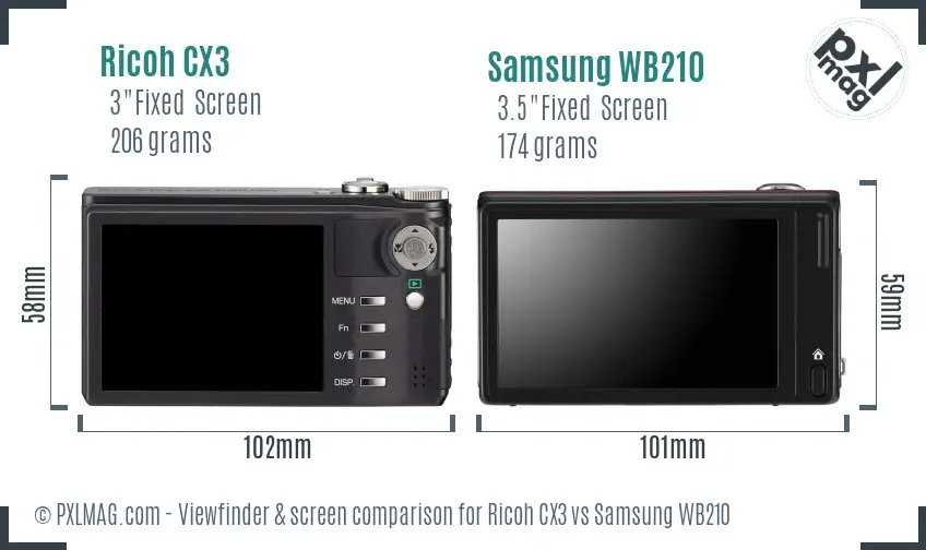 Ricoh CX3 vs Samsung WB210 Screen and Viewfinder comparison