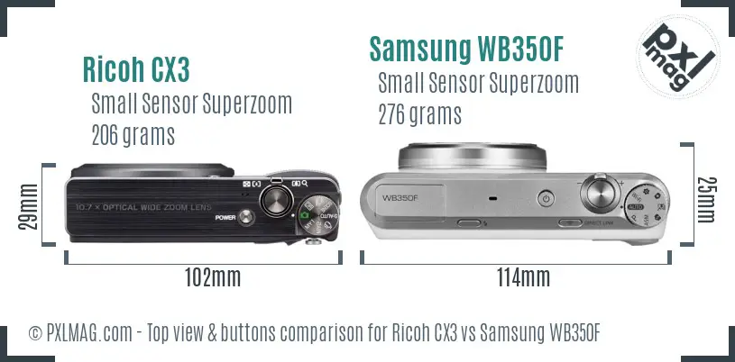 Ricoh CX3 vs Samsung WB350F top view buttons comparison