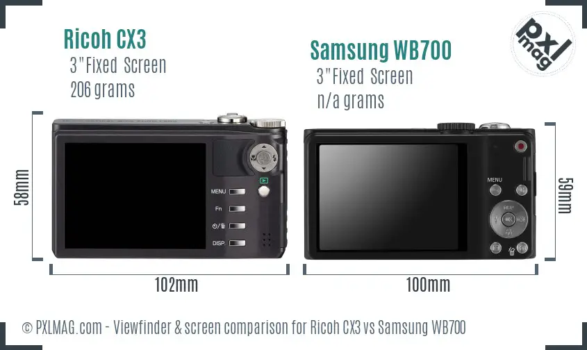 Ricoh CX3 vs Samsung WB700 Screen and Viewfinder comparison