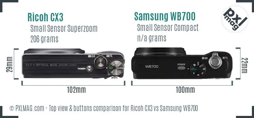 Ricoh CX3 vs Samsung WB700 top view buttons comparison