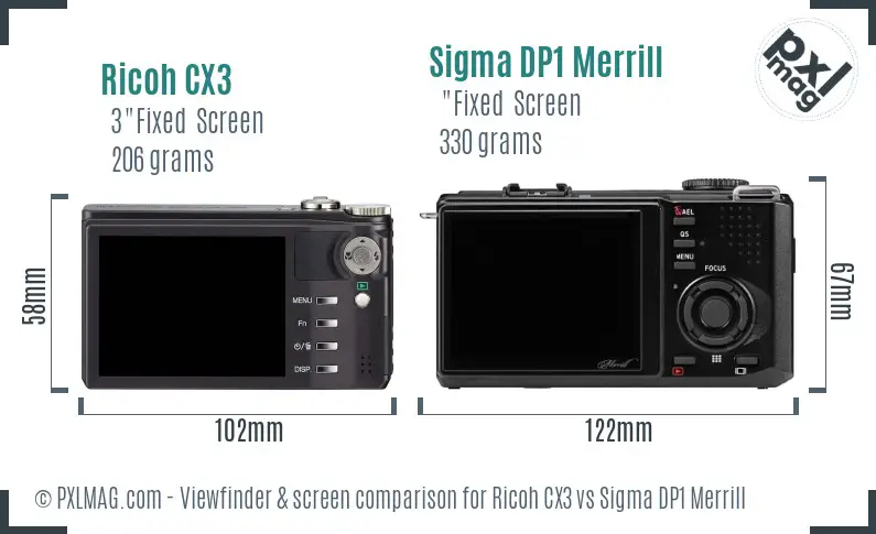 Ricoh CX3 vs Sigma DP1 Merrill Screen and Viewfinder comparison