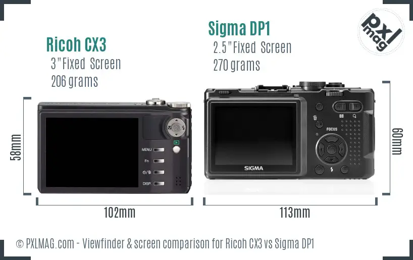 Ricoh CX3 vs Sigma DP1 Screen and Viewfinder comparison