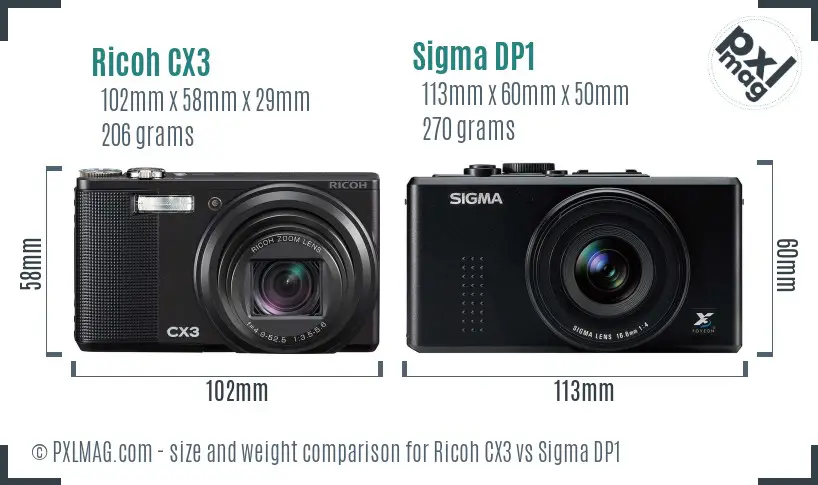 Ricoh CX3 vs Sigma DP1 size comparison