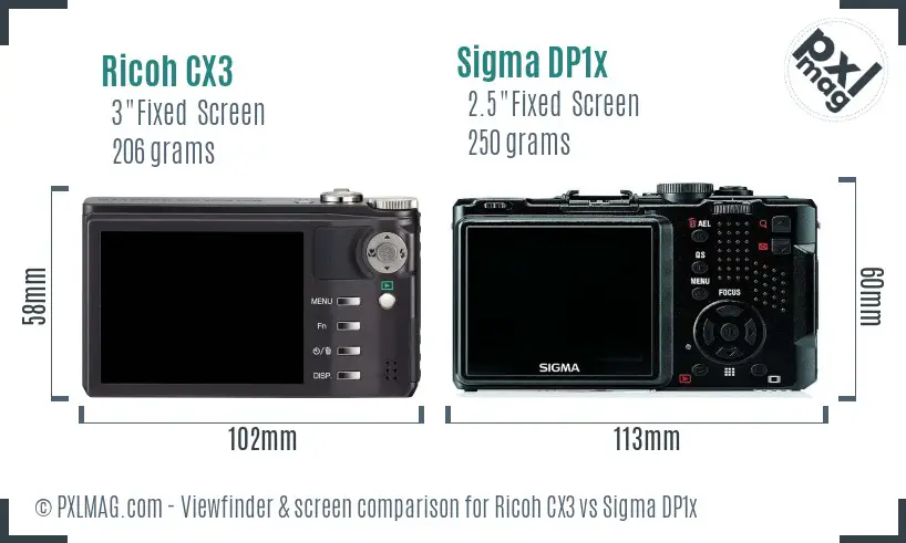 Ricoh CX3 vs Sigma DP1x Screen and Viewfinder comparison