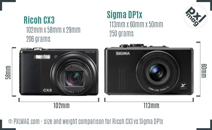 Ricoh CX3 vs Sigma DP1x size comparison